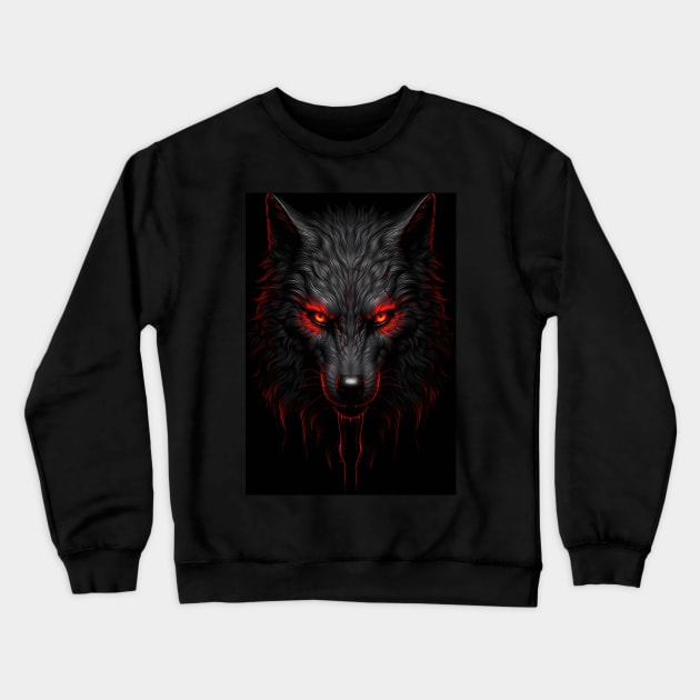 Wolf In Red and Black: Majestic Animals In Striking Colors Crewneck Sweatshirt by Whimsical Animals